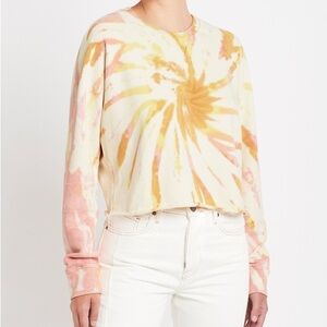 MOTHER The Loafer Crop Fray Sweatshirt In Coral Haze & Lemon